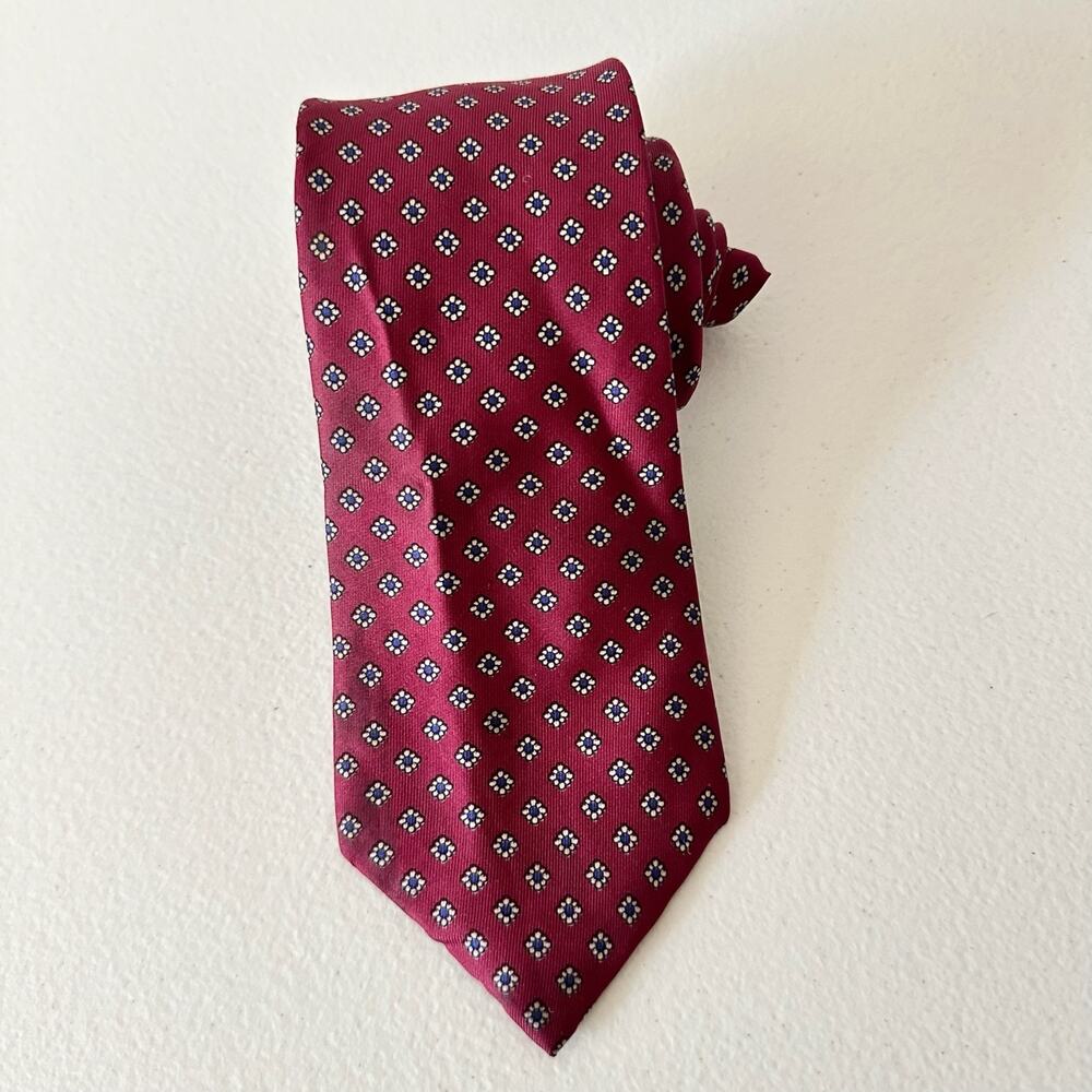 Vintage YVES SAINT LAURENT Neck Tie Mens Maroon Geometric Silk Designer Luxury